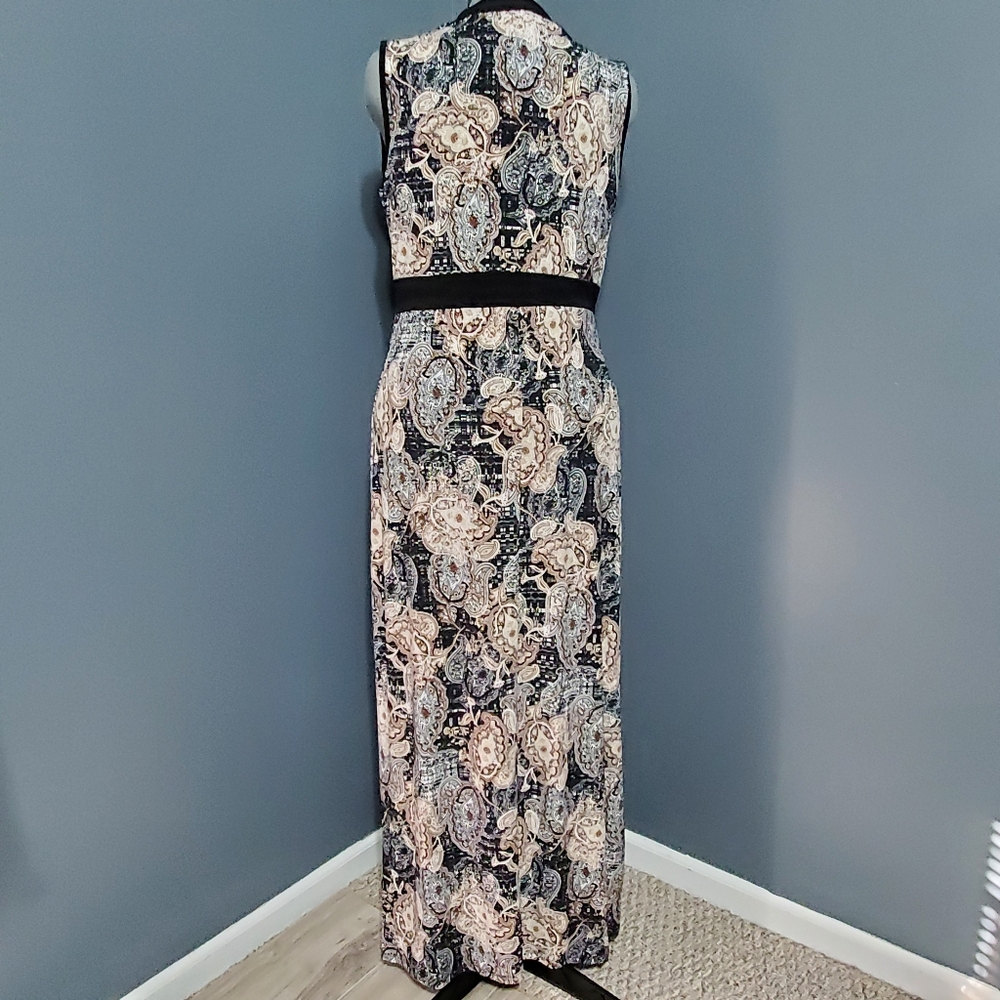 Elie McCarthy Black and Cream Paisley Maxi Dress Size XL - Picture 4 of 6
